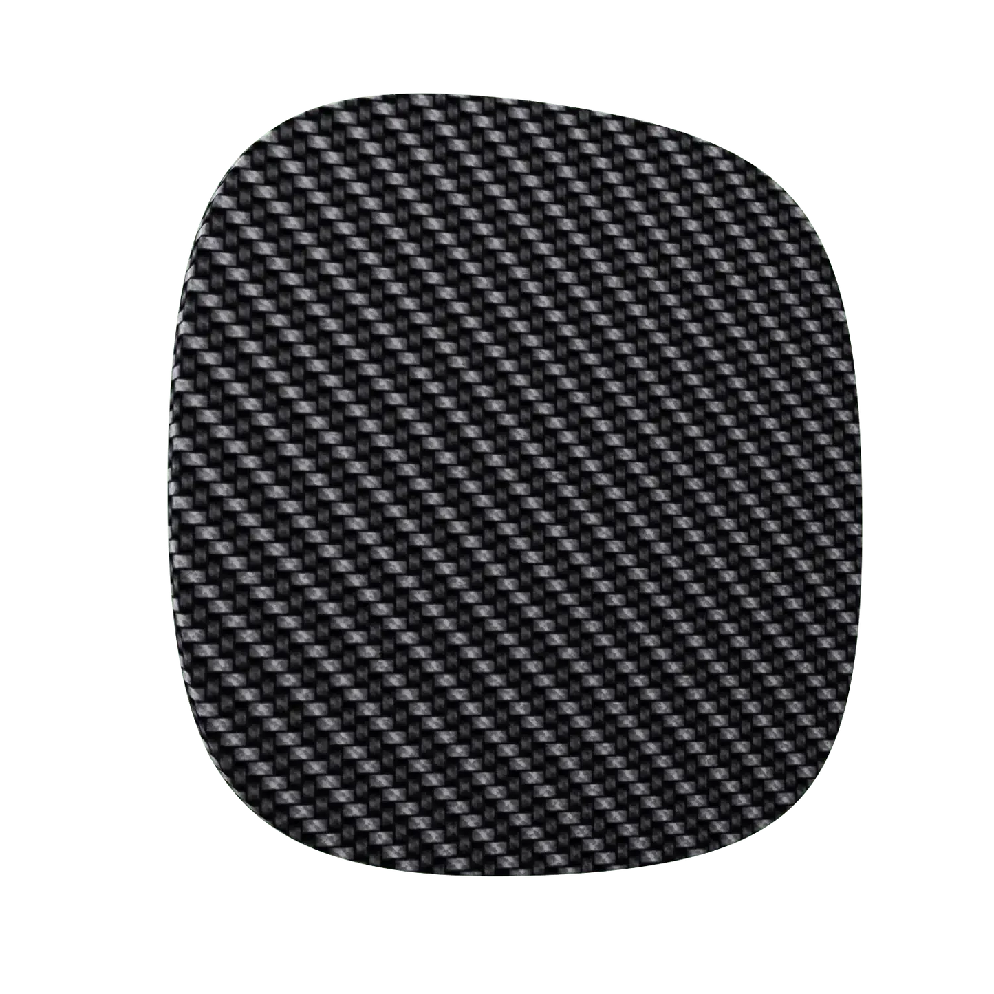 black and gray carbon fiber square swatch with rounded corners and woven texture