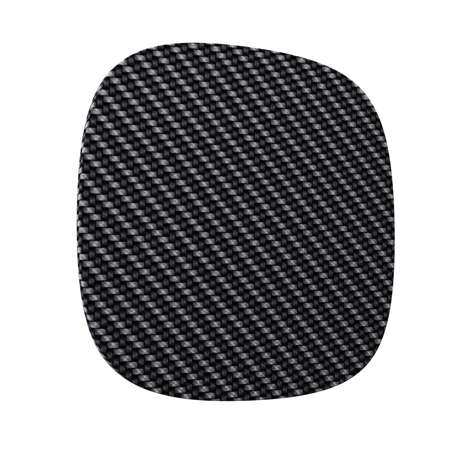 black and gray carbon fiber square swatch with rounded corners and woven texture