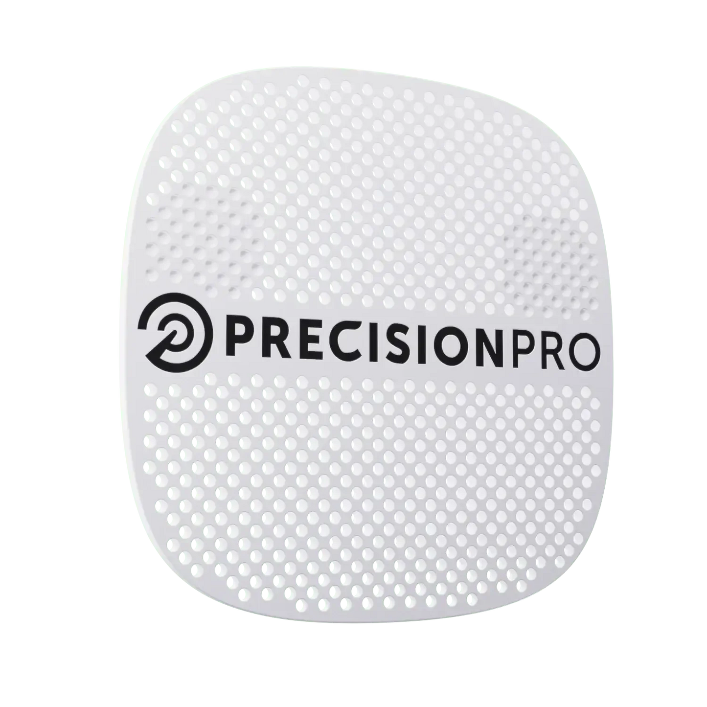 White perforated plastic disc with PrecisionPro logo, designed for grilling or cooking use