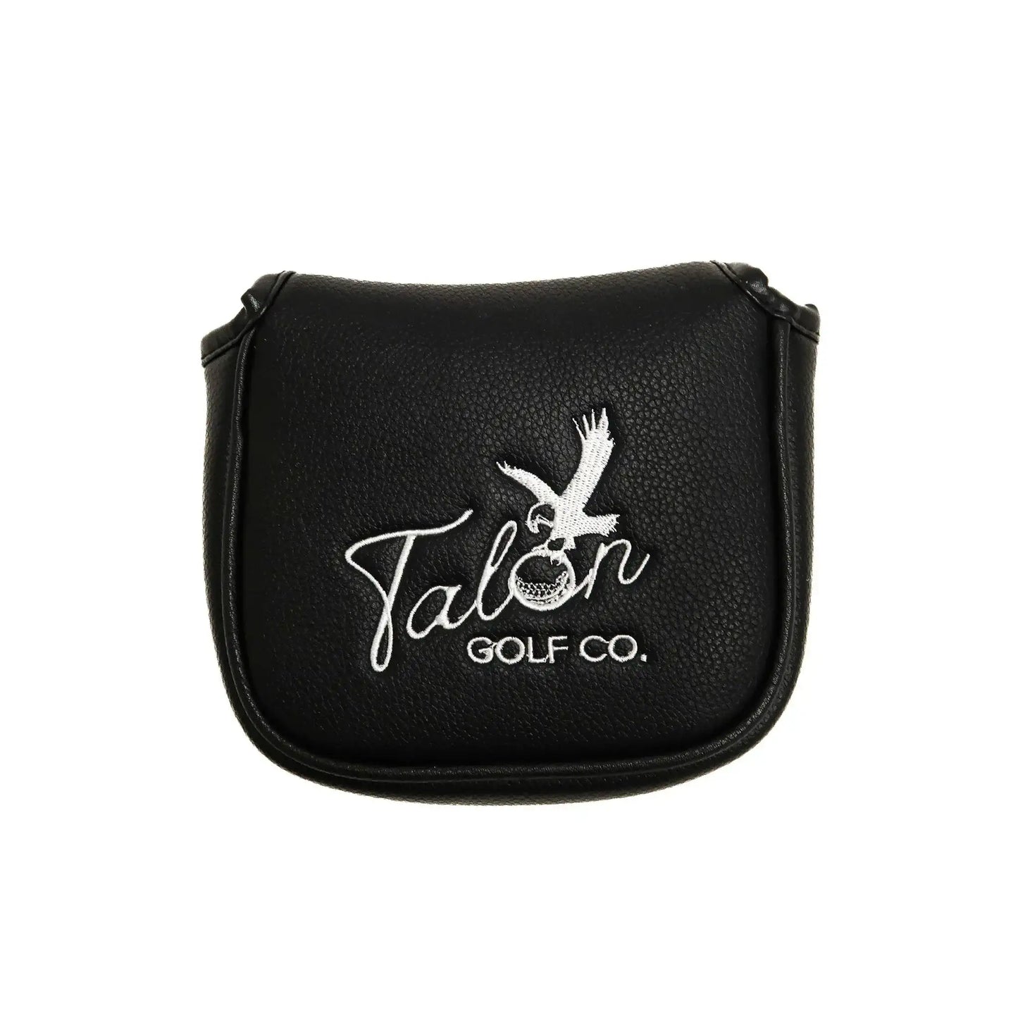 Black leather golf putter cover with Talon Golf Co. logo and eagle design