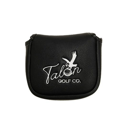 Black leather golf putter cover with Talon Golf Co. logo and eagle design