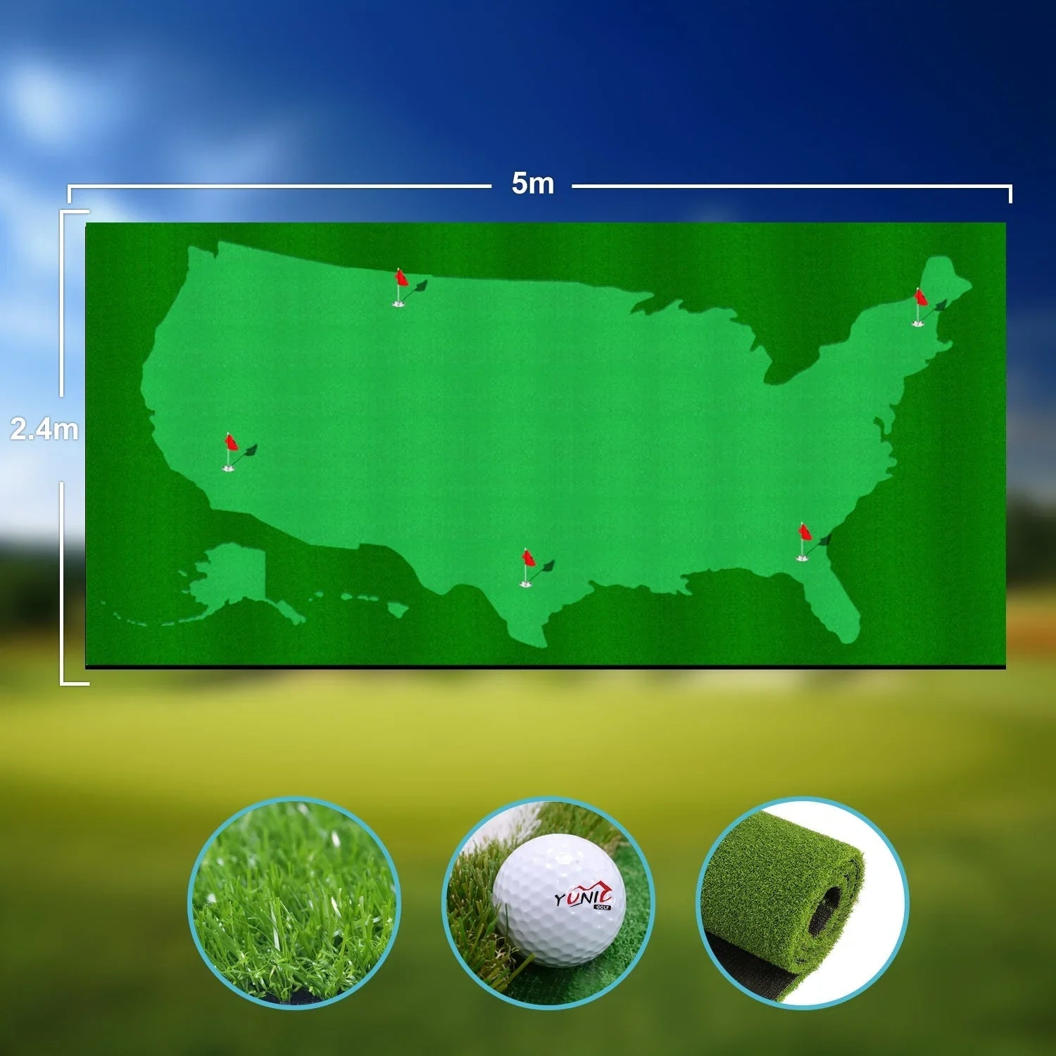 Golf Putting Green (8ft x 16ft, Style US Map) - ANKSO