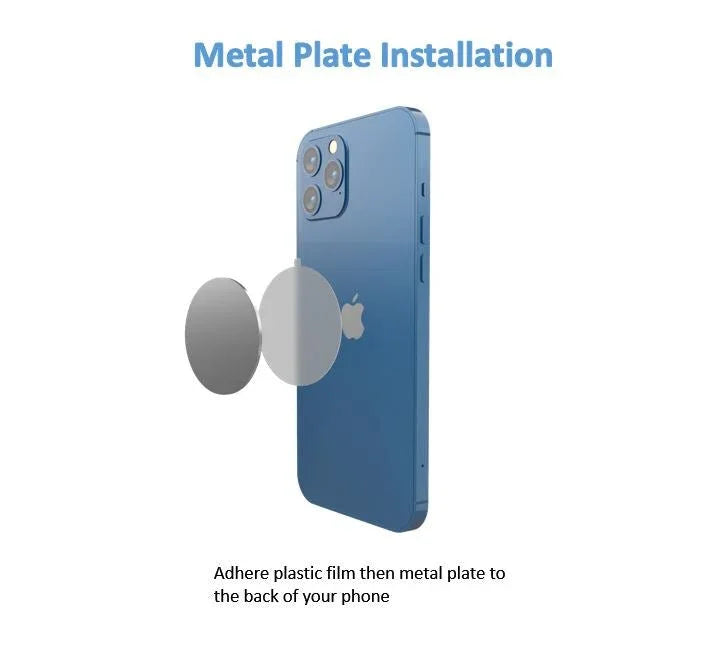 Blue smartphone with triple camera and two separated metal plates for installation on its back