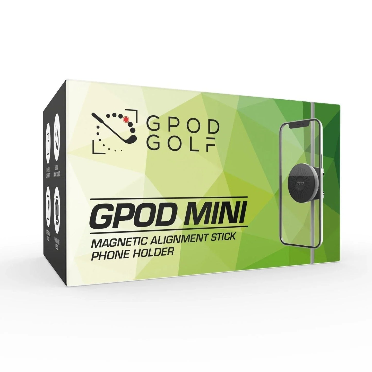 GPOD Mini magnetic alignment stick phone holder packaging with green geometric design