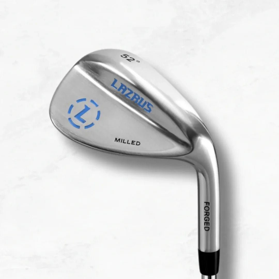 52° Lazrus milled forged golf wedge club with silver finish and blue logo