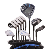 Lazrus 11-piece golf club set with driver, fairway wood, hybrid, irons, wedge, putter in black and blue golf bag