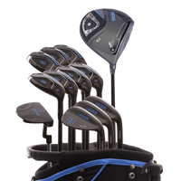 Lazrus 13-piece golf club set with driver, hybrids, wedges, and putter in black and blue golf bag