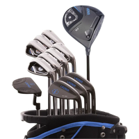 Lazrus 13-piece golf club set including driver, irons, wedges, putter in black and blue golf bag