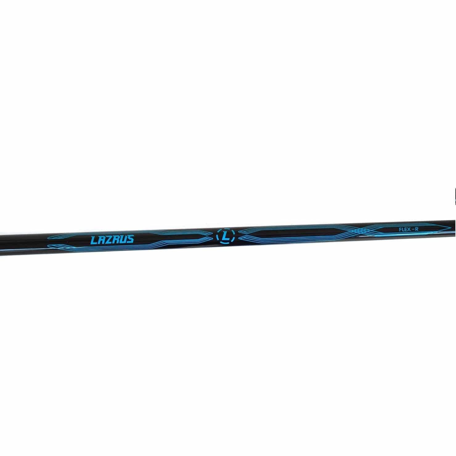 Black Lazrus golf hybrid shaft with blue graphics and Flex-R label