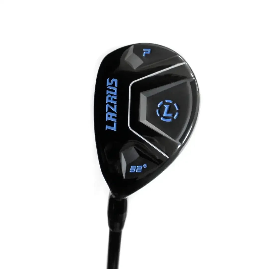 Black Lazrus hybrid golf club head with blue accents, 32° loft, model 7