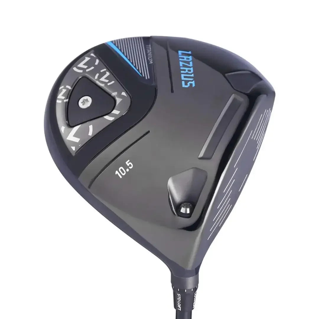 Lazrus 10.5 titanium golf driver club head with black and blue design