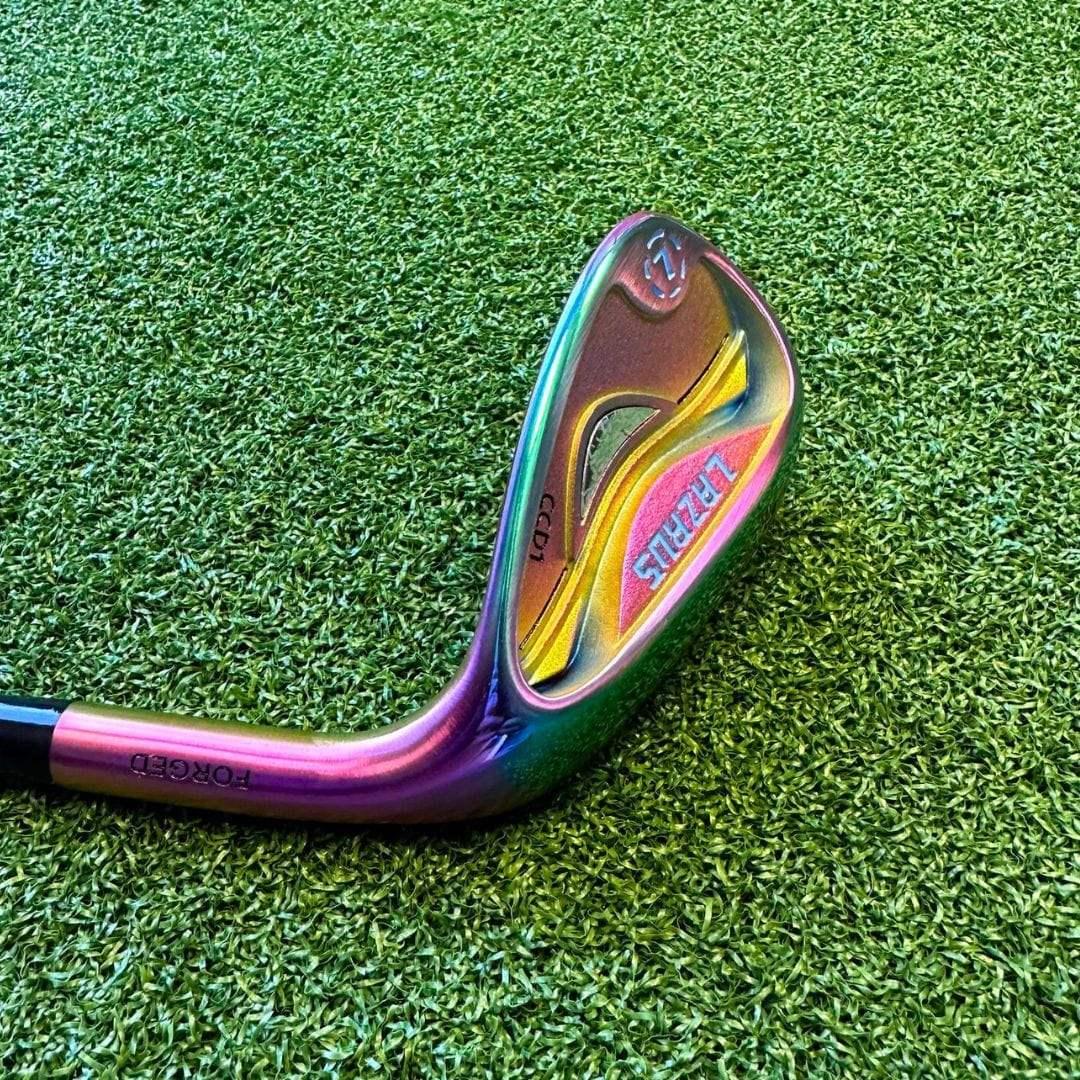 Lazrus forged golf cavity back wedge on artificial green grass