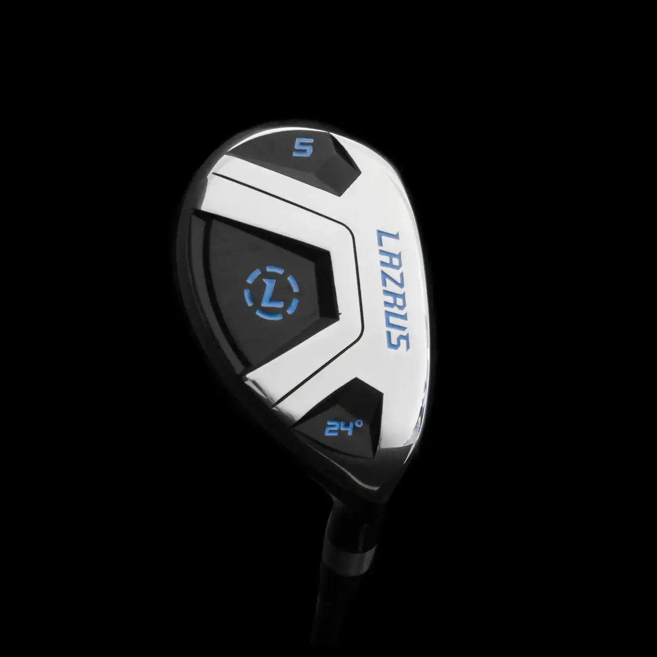Lazrus 5 golf club with 24-degree loft and black and white design on black background