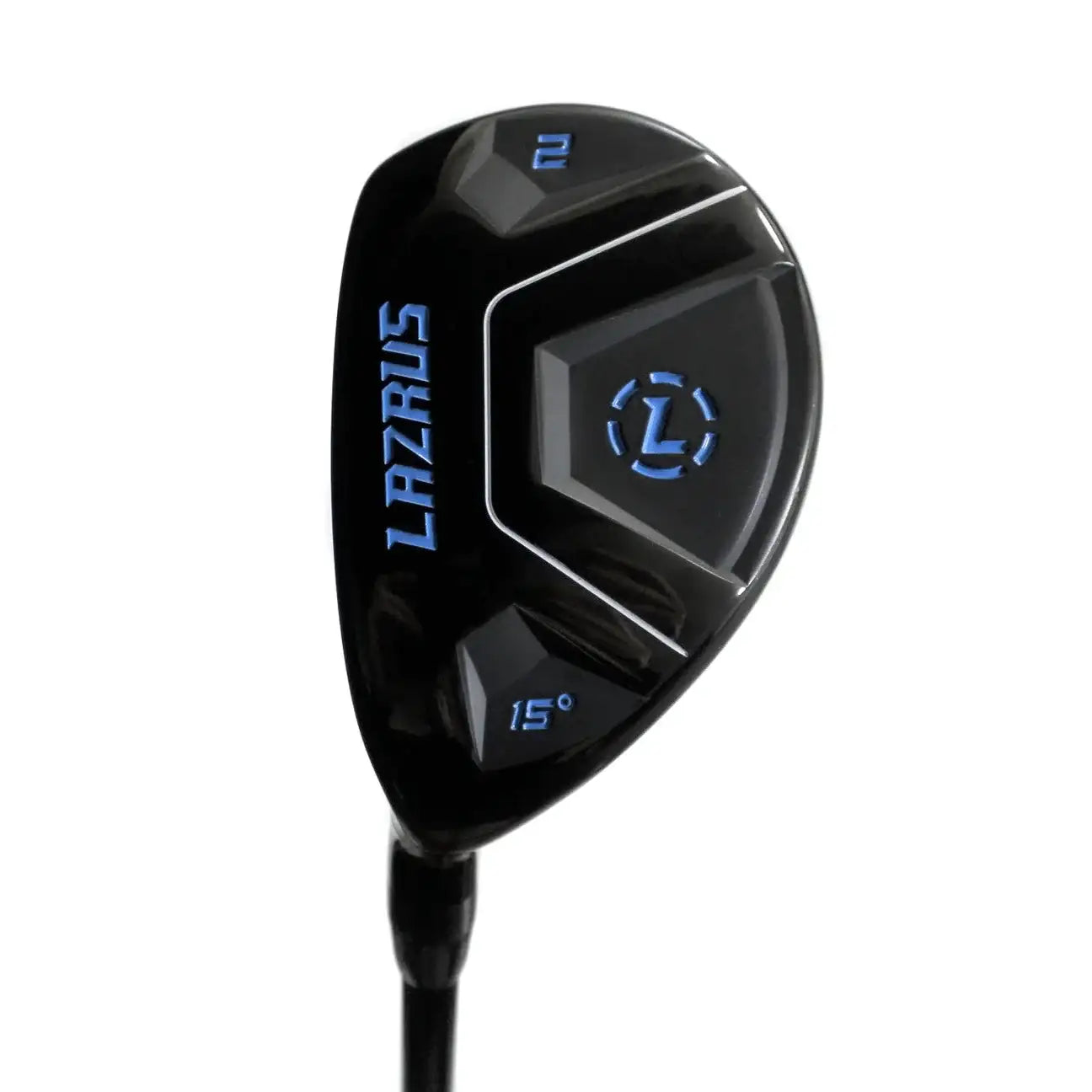 Black Lazrus 2 golf club with 15° loft and blue lettering on white background