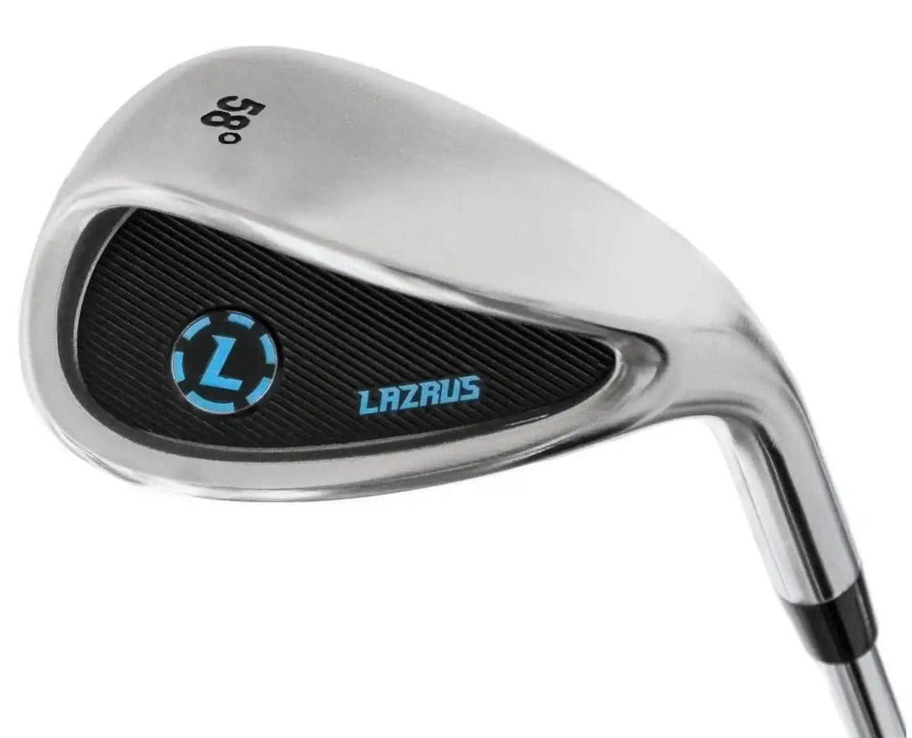 Lazrus 58-degree golf wedge club with black and blue detailing on white background