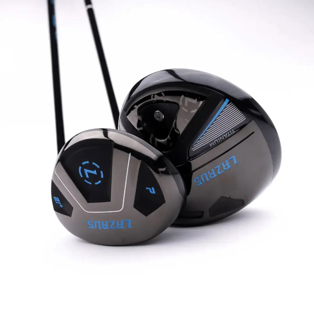 Lazrus adjustable golf driver and fairway wood club set with titanium design on white background