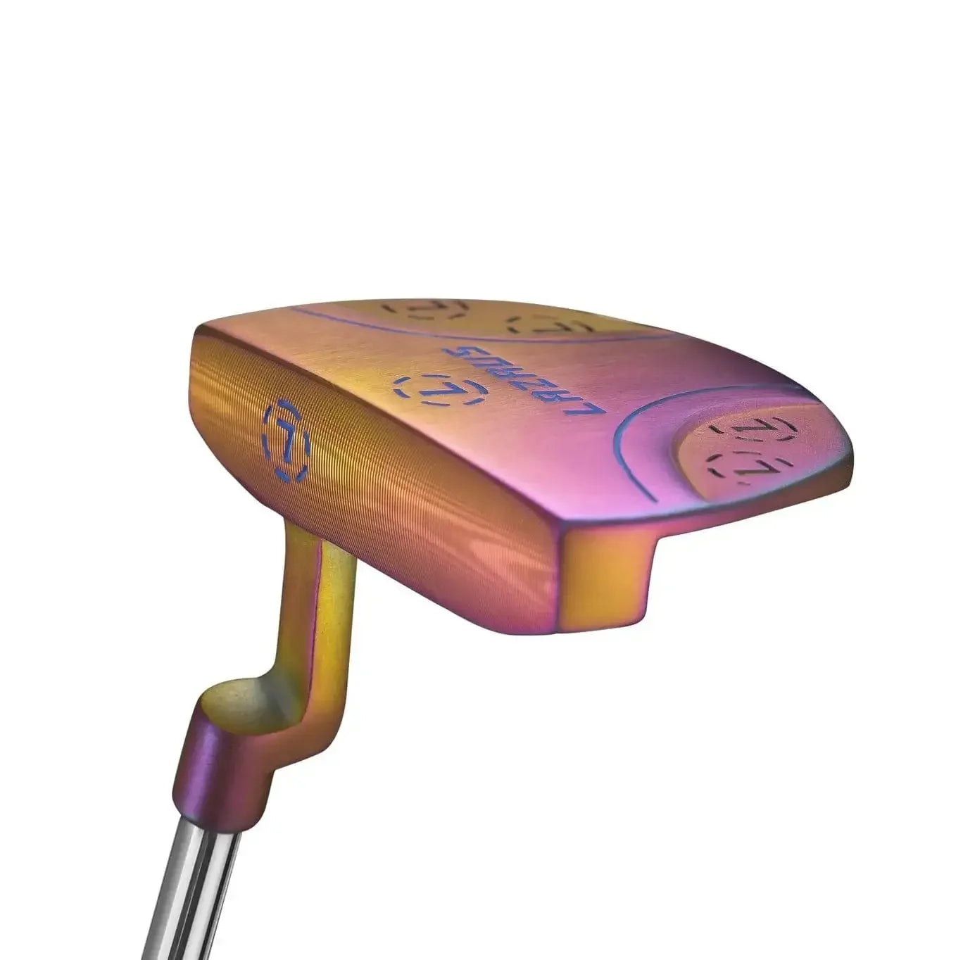 Lazrus golf premium putter with milled face and iridescent finish on stainless steel shaft