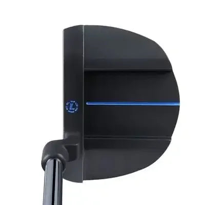Lazrus golf premium putter with milled face, black finish, blue alignment line, magnetic head cover