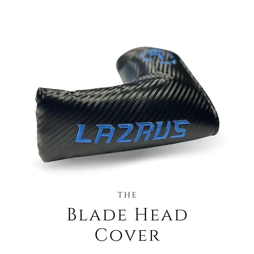 Black carbon fiber Lazrus golf blade head cover with blue embroidered logo