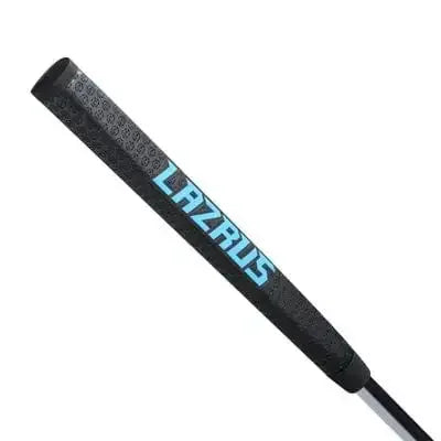 Lazrus premium golf putter with black milled face, ergonomic grip, and magnetic head cover shown right and left hand