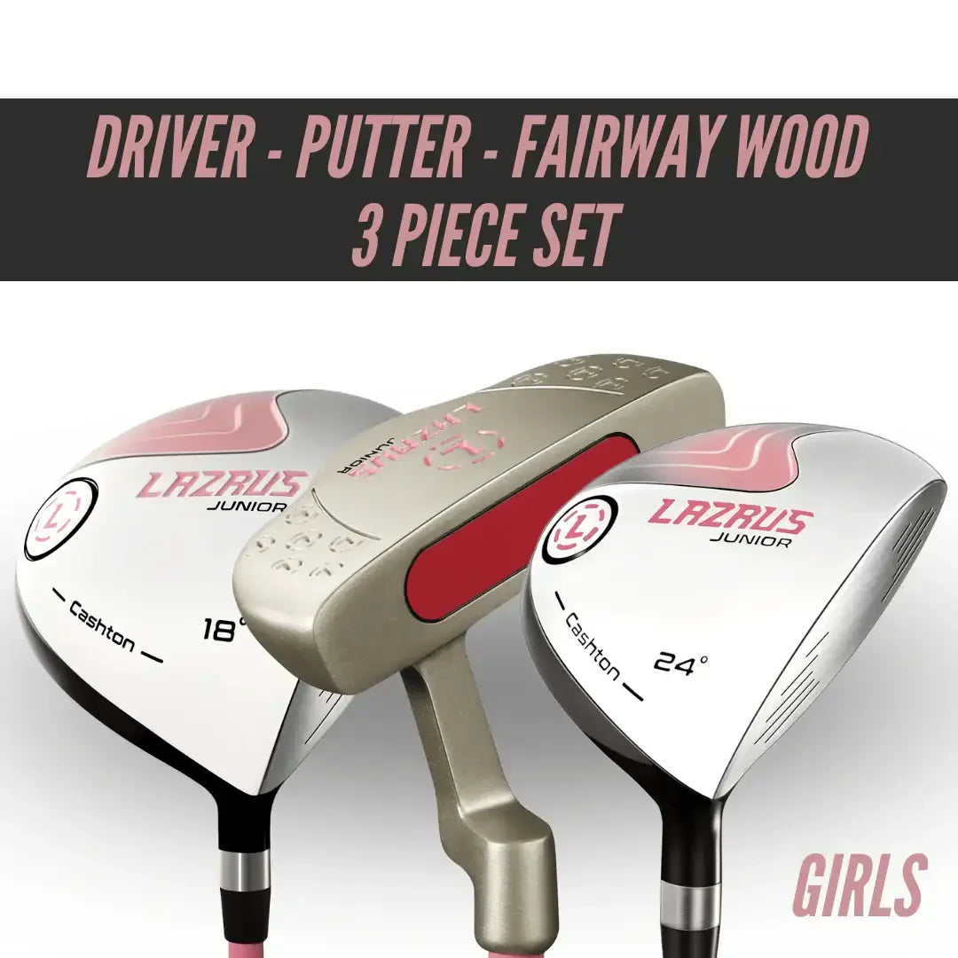 Lazrus Junior girls 3-piece golf club set including driver, putter, fairway wood with pink accents