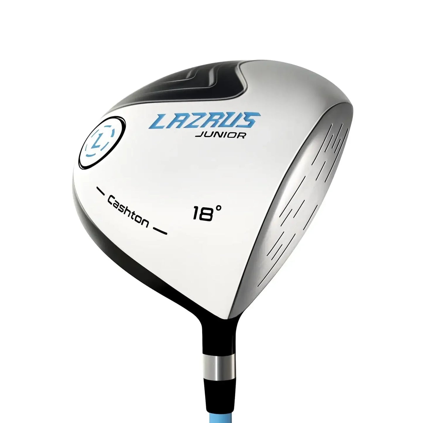 Lazrus Junior golf driver club with 18° loft, white and black head, right hand