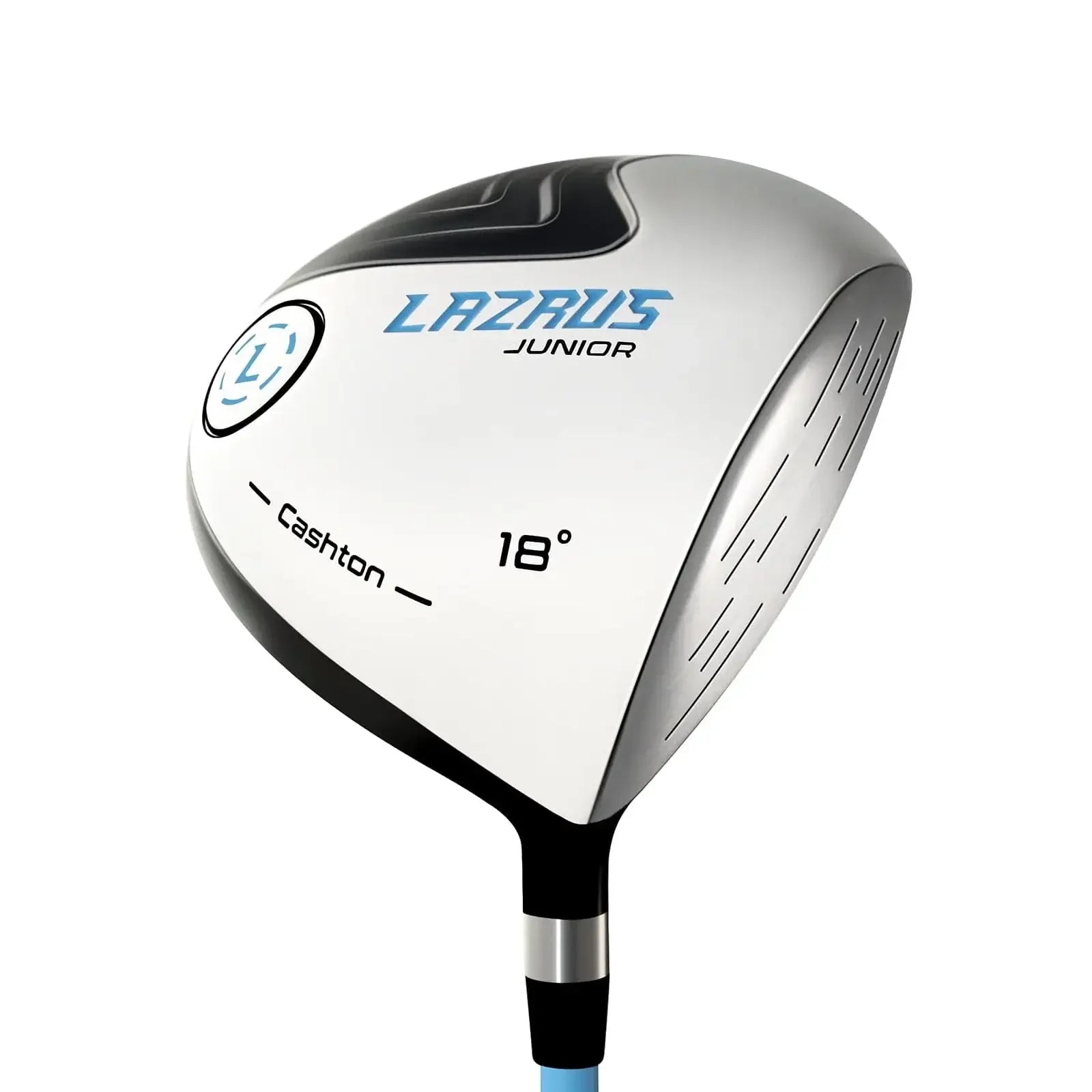 Lazrus Junior golf driver club with 18° loft, white and black head, right hand
