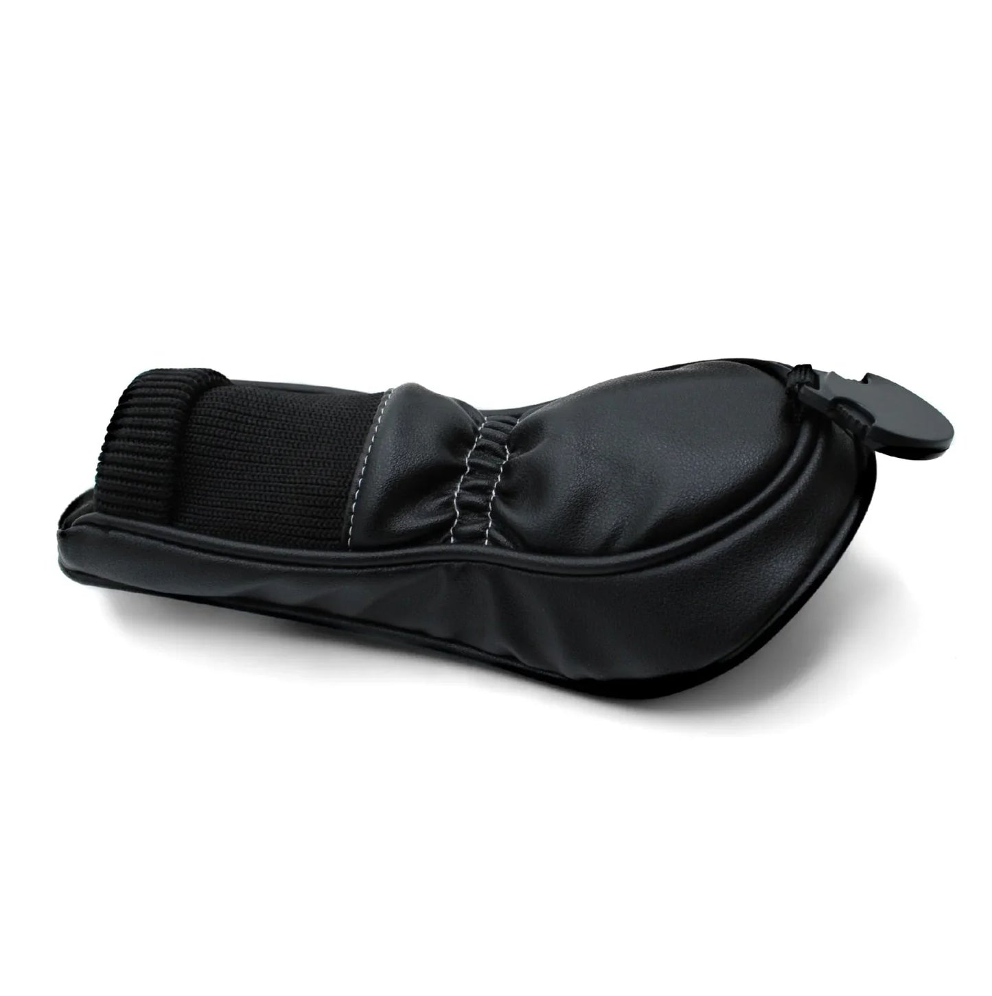 Premium black hybrid wood golf headcover with leather and knit materials