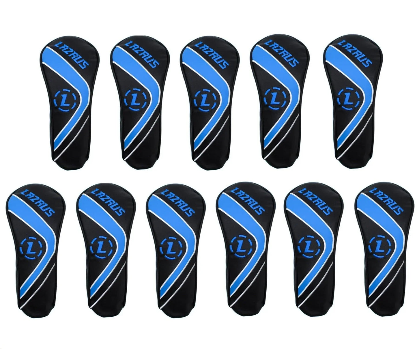 Set of 10 black and blue Lazrus premium hybrid wood golf club head covers