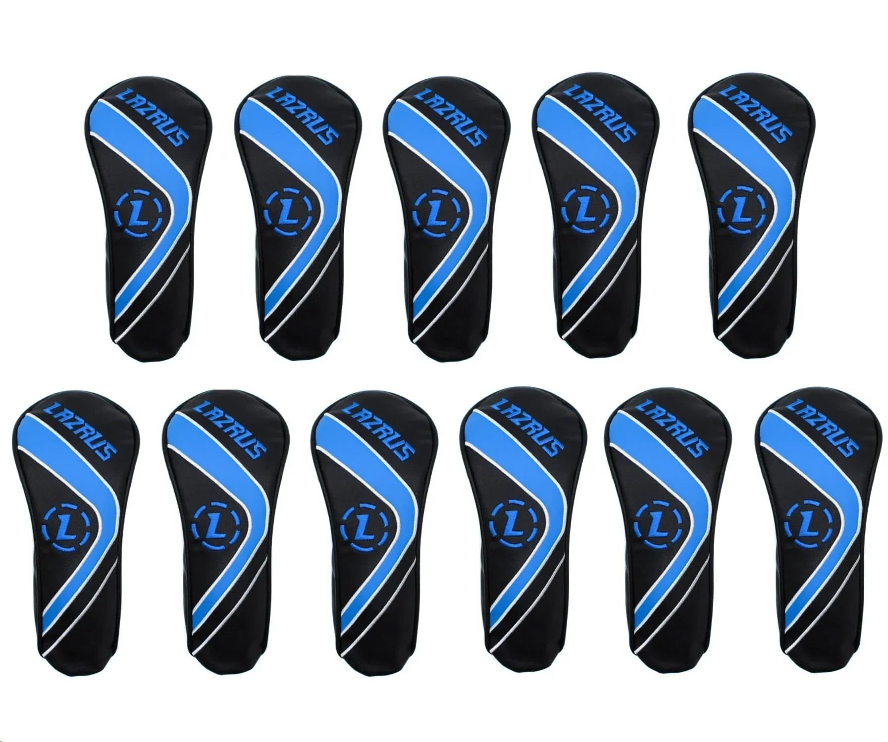 Set of 10 black and blue Lazrus premium hybrid wood golf club head covers