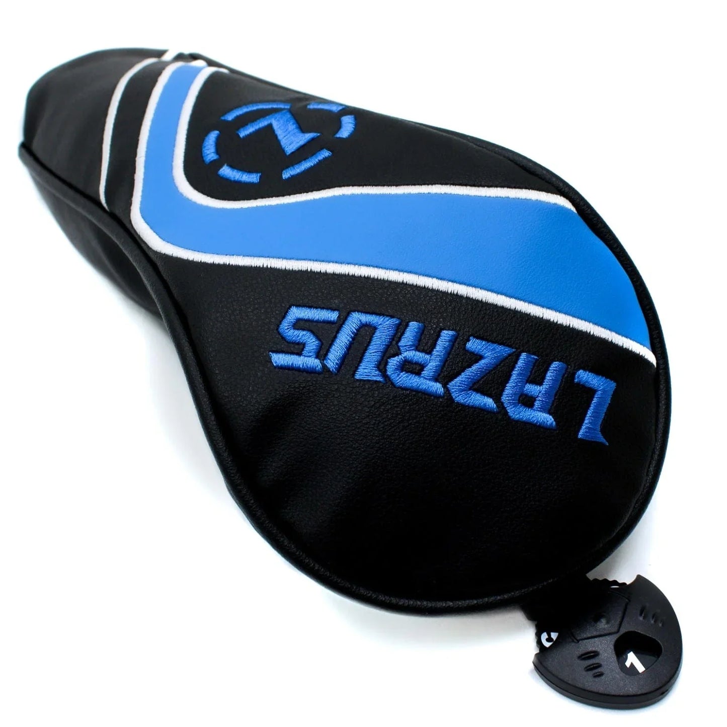 Lazrus premium black and blue hybrid golf club head cover with embroidered logo and number 1 tag