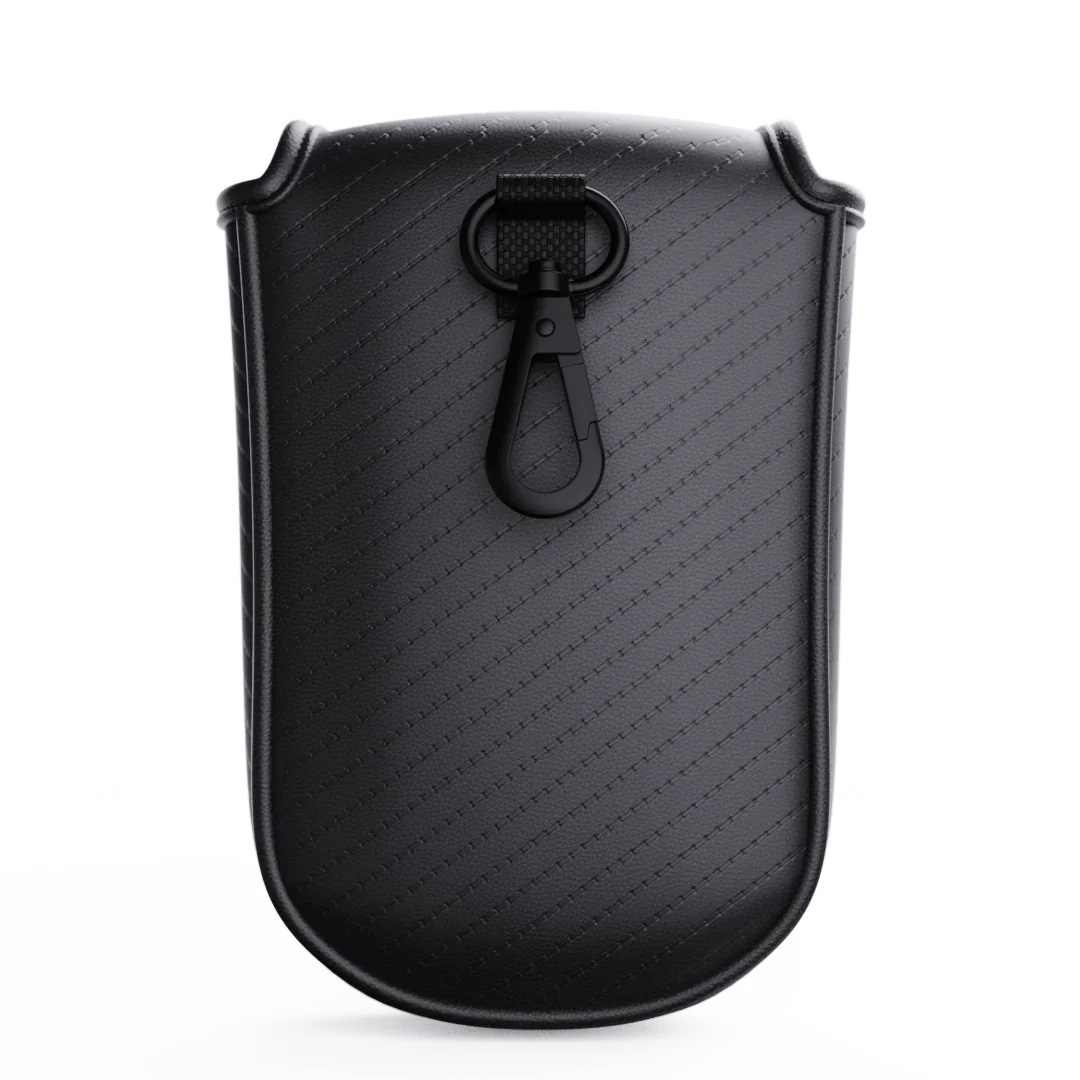 Black premium soft shell rangefinder case with textured surface and clip attachment