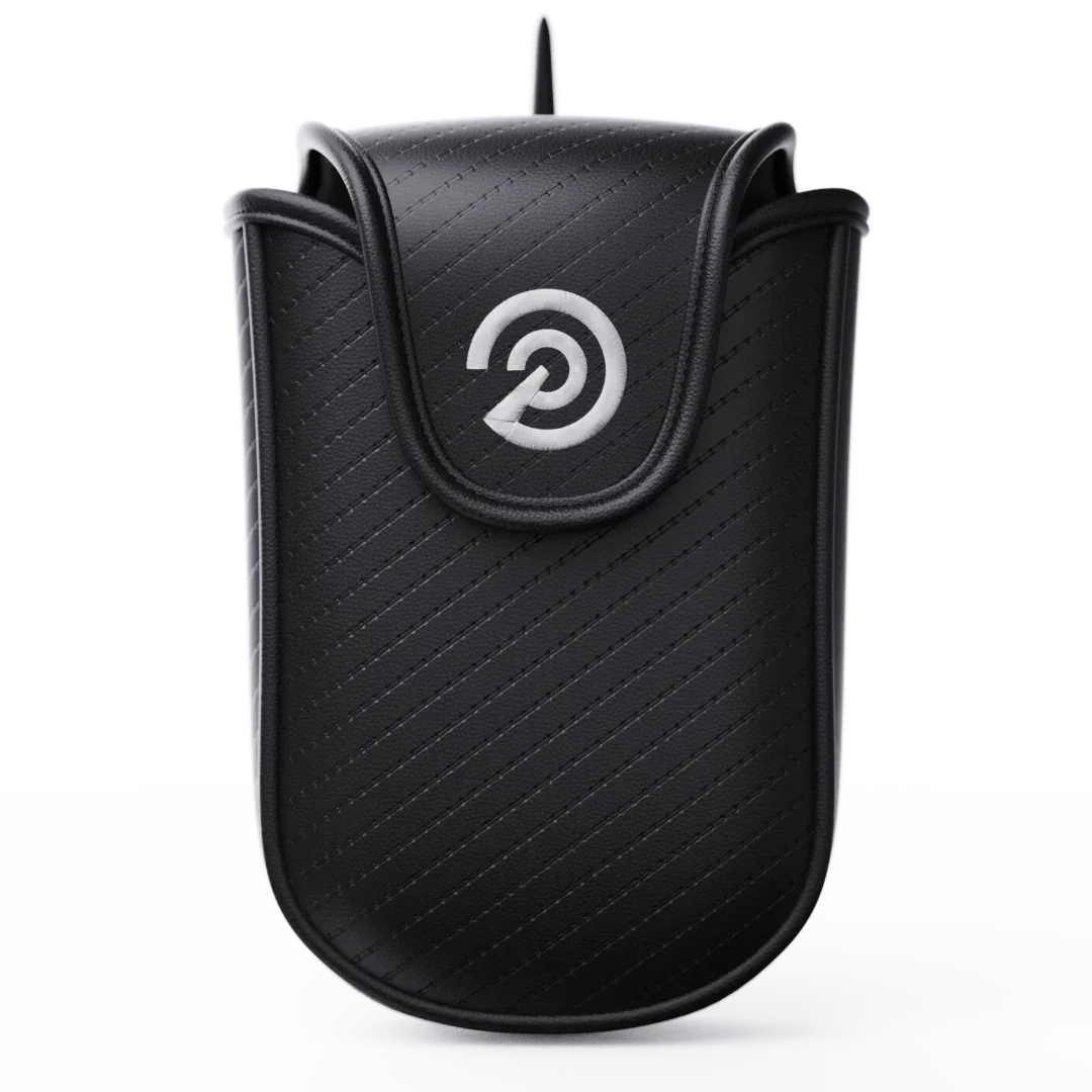 Black premium soft shell rangefinder case with logo and diagonal stitched pattern