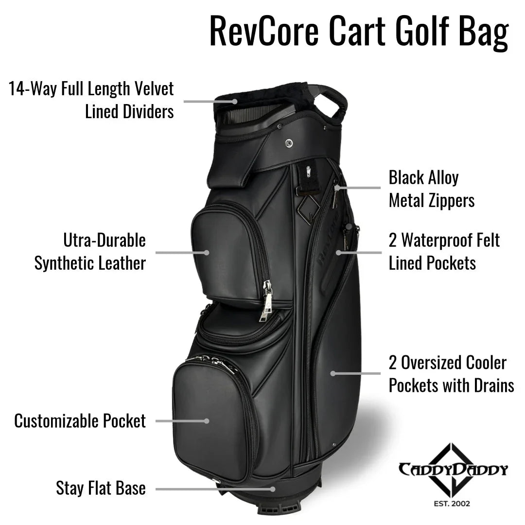 RevCore Lux Golf Cart Bag | 14 Way Velvet Lined Dividers - ANKSO