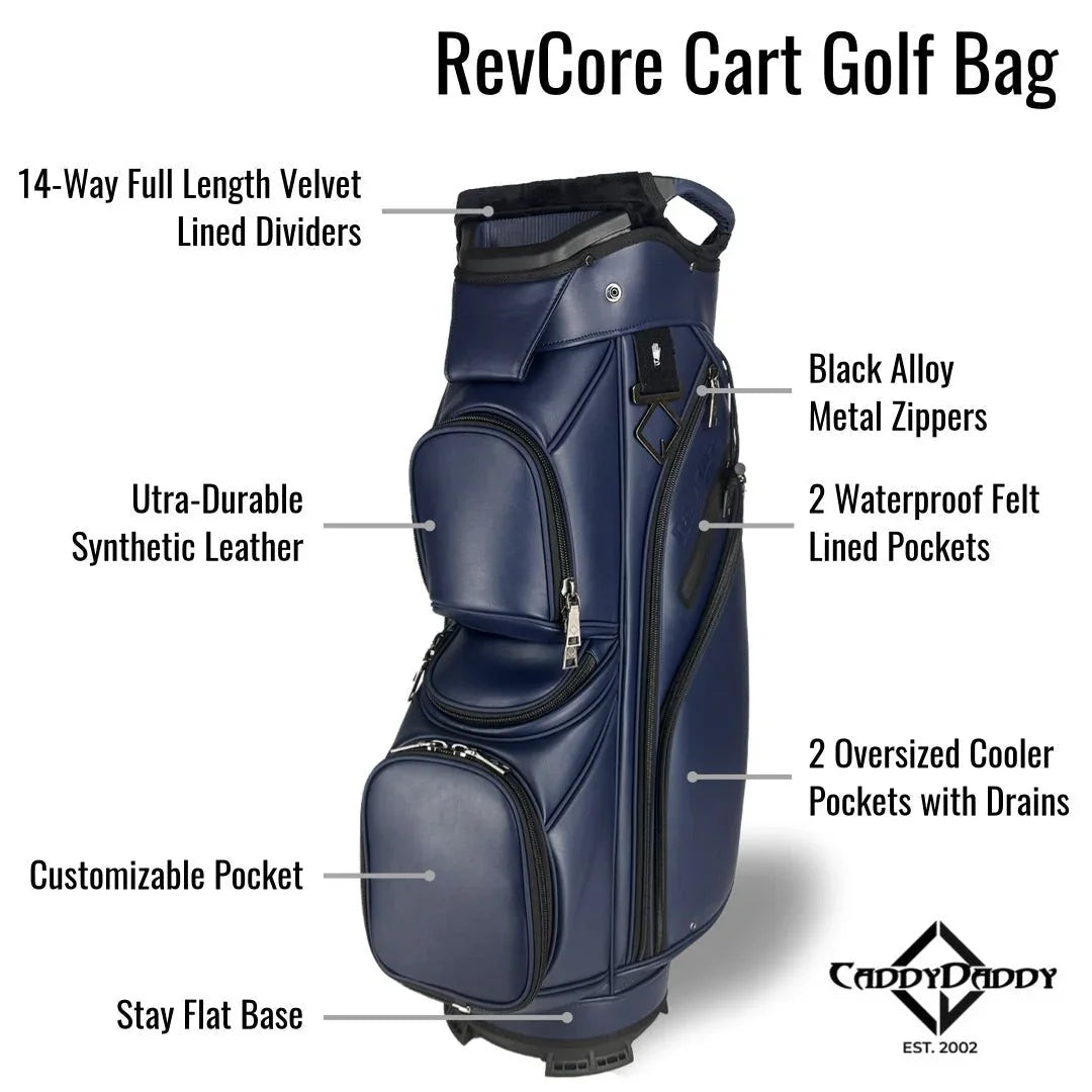 RevCore Lux Golf Cart Bag | 14 Way Velvet Lined Dividers - ANKSO
