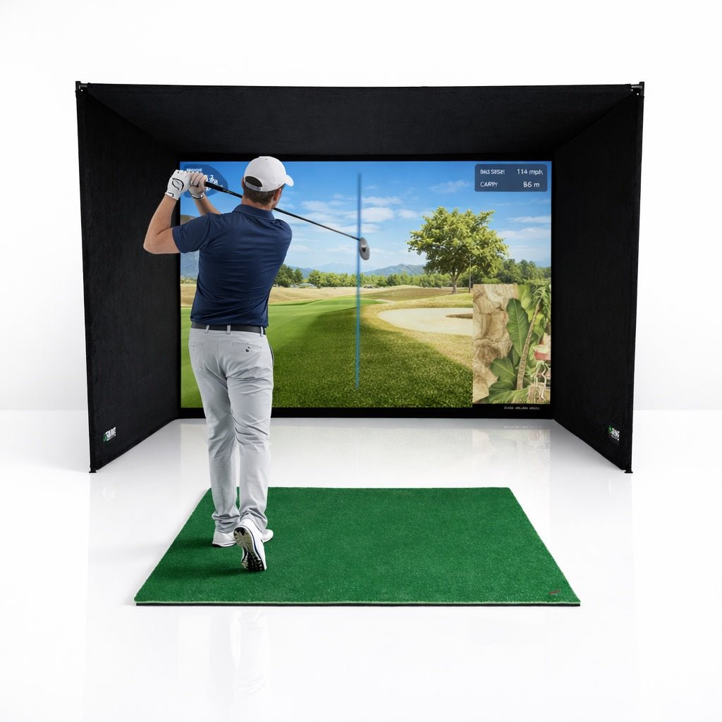 SimBox Golf Simulator Enclosure - 7 sizes, Pro + Impact Screen and Frame INCLUDES FREE SIDE BARRIERS - ANKSO®