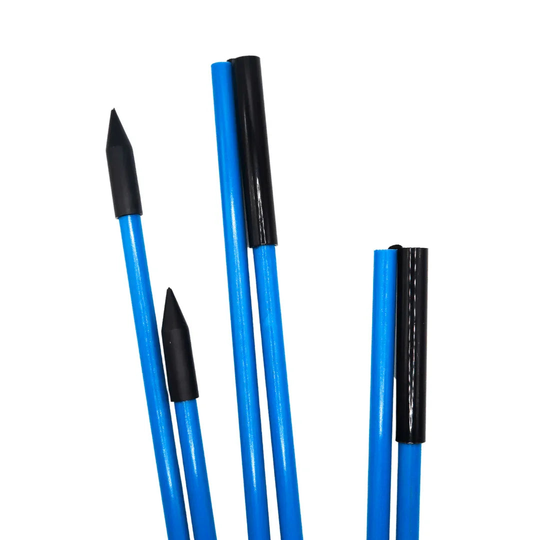 Set of blue Talon ProTraining alignment sticks with black caps and pointed ends for sports training