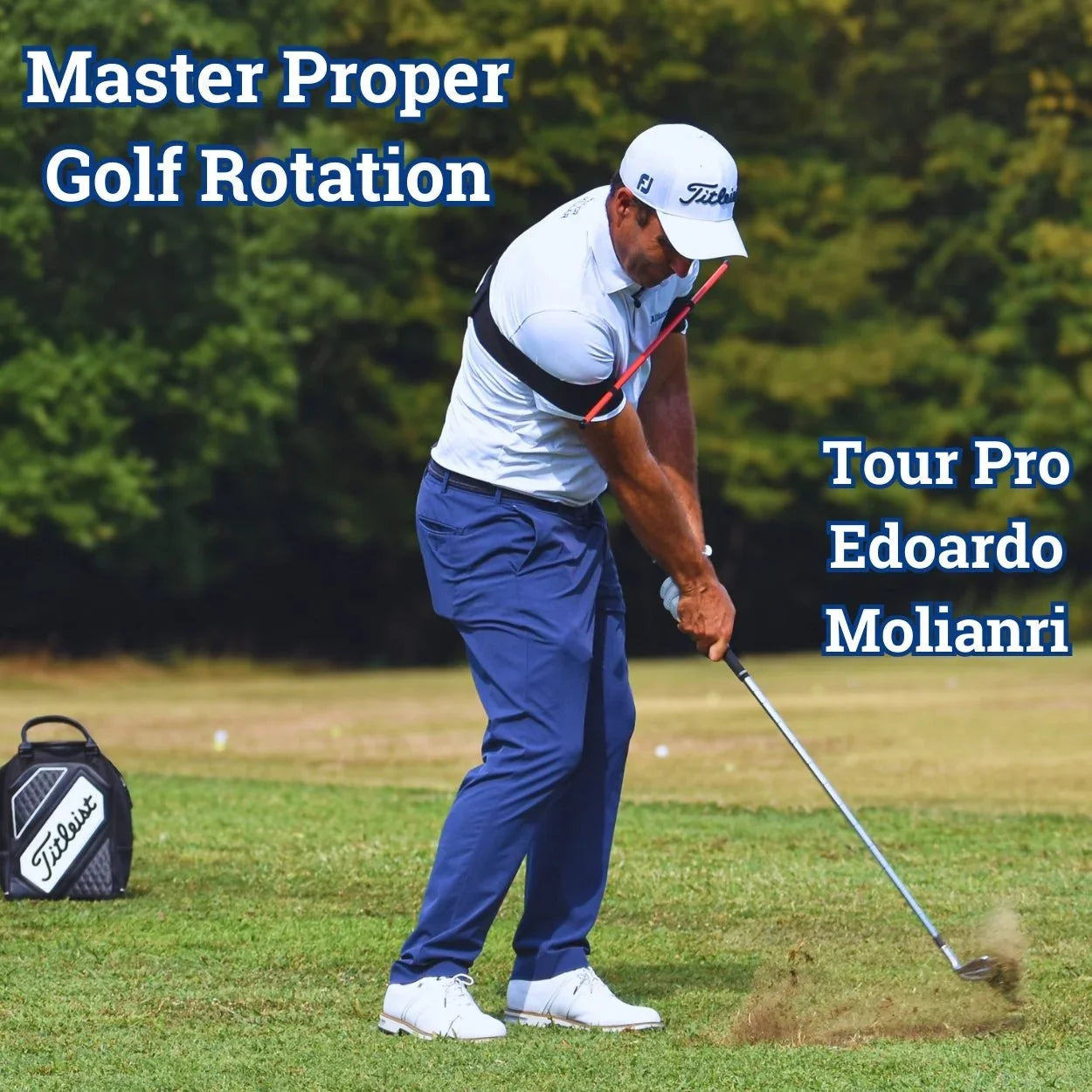 Tour pro Edoardo Molinari demonstrating master golf rotation on green course
