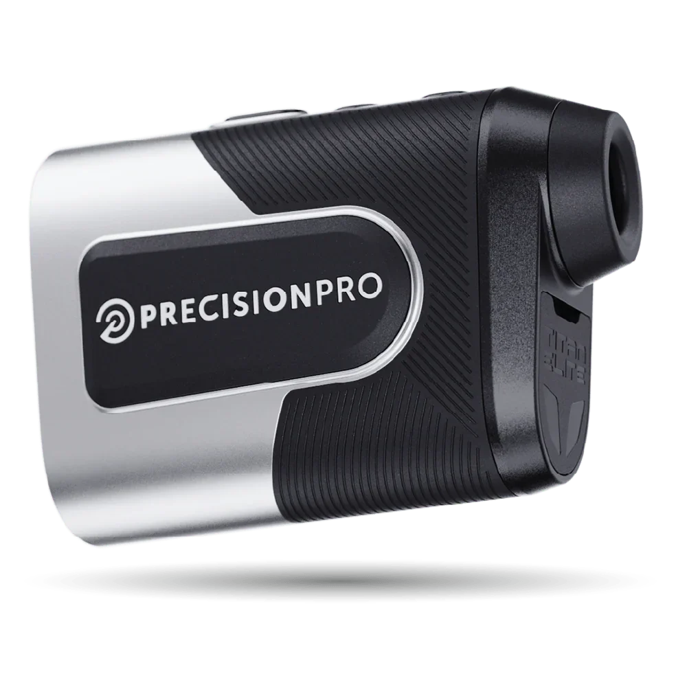 Precision Pro Titan Elite golf rangefinder with black and silver textured body