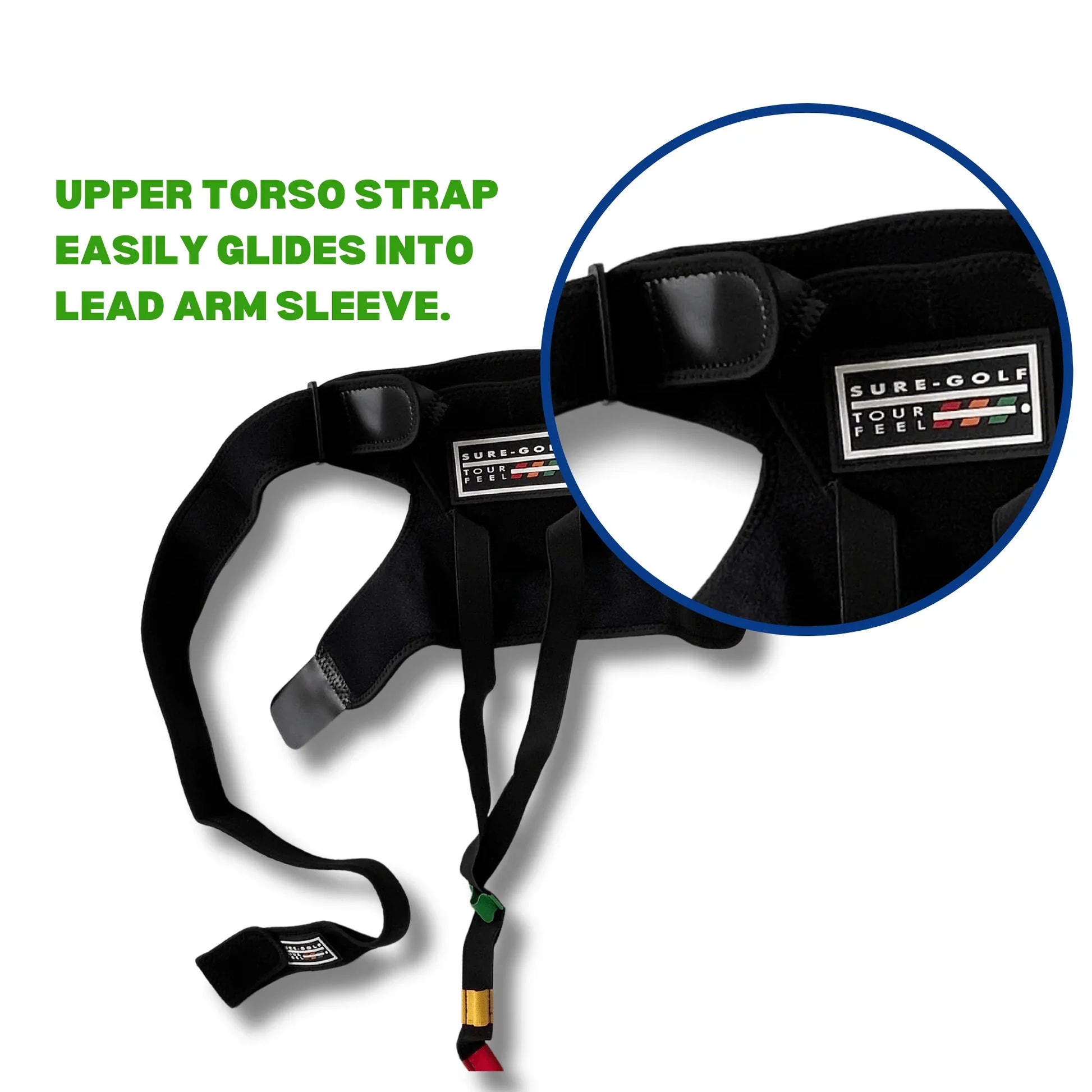 Sure-Golf Tour Feel black golf swing trainer strap with lead arm sleeve and adjustable upper torso strap